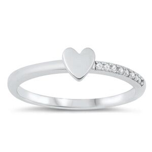 Sterling Silver Heart Ring with CZ Accents – Size 8 (Sample)